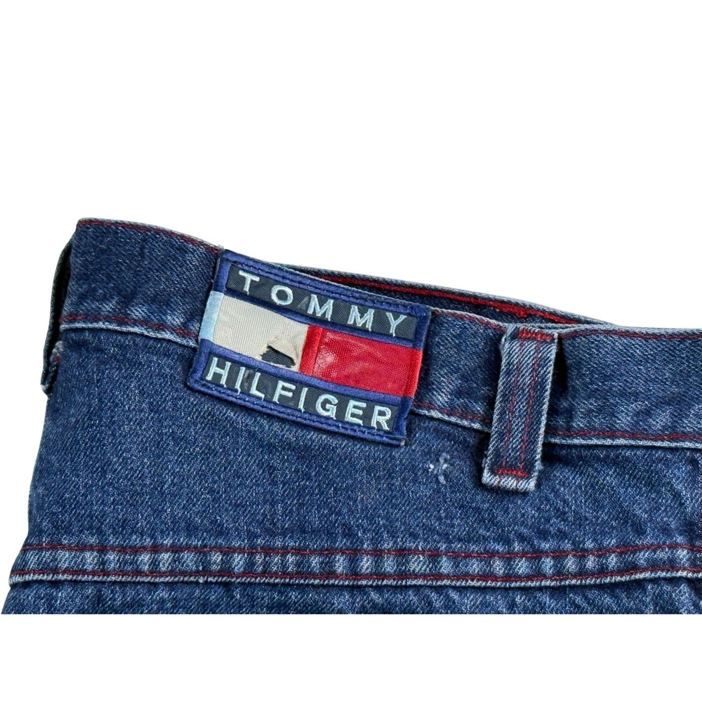 VTG Mens Y2K Tommy Hilfiger Carpenter Jeans Dark Wash Red Stitch 90s